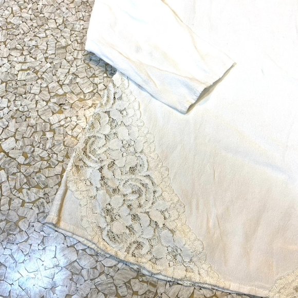 Off white Gap XS  pretty Lace inset tunic top long sleeve EUC - Picture 4 of 9